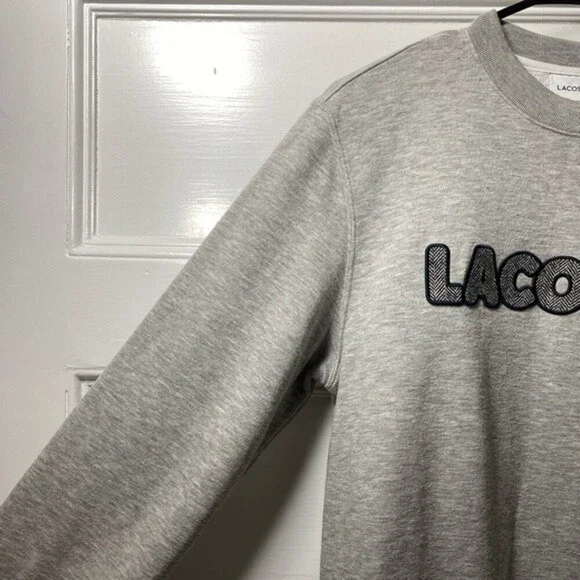 LACOSTE Men's Crewneck Flecked Fleece Logo Patch Sweatshirt Gray Sz Small - Picture 6 of 11